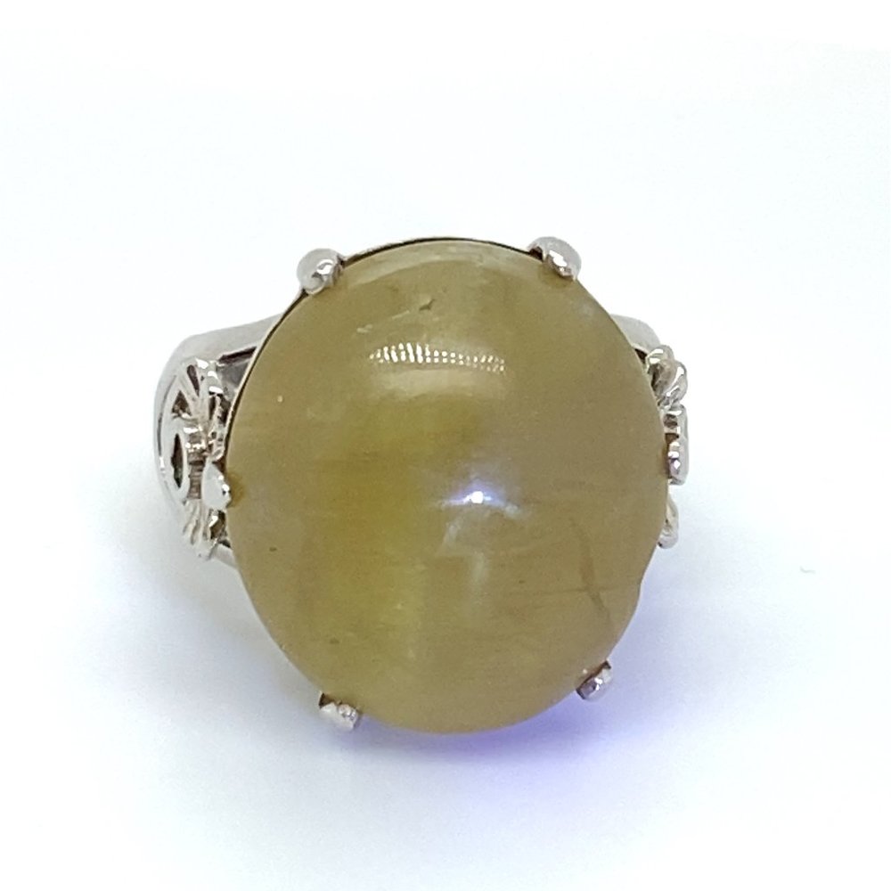 Cats Eye Apatite 38.00ct Platinum Finish Solid 925 Sterling Silver Ring